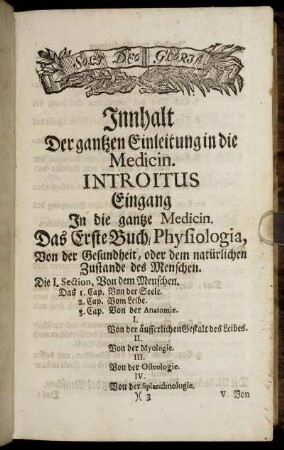 Innhalt Der gantzen Einleitung in die Medicin.