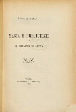 Magia e pregiudizii in Q. Orazio Flacco