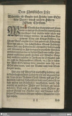 [Vorrede] Dem Christlichen Leser Wünsche ich Gnade und Friede, von Gott dem Vater, durch unsern Herrn Jesum Christum