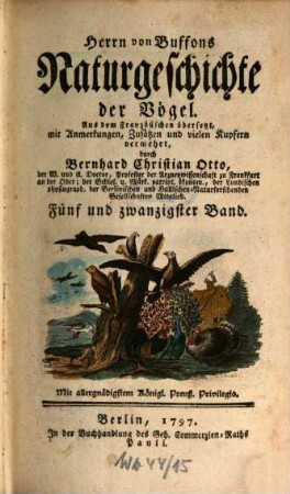 Herrn von Büffons Naturgeschichte der Vögel. Fünf und zwanzigster Band