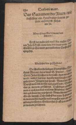 Das Sacrament des Altars/ wie dasselbige ein Haußvatter seinem gesinde einfeltiglich fürhalten sol.