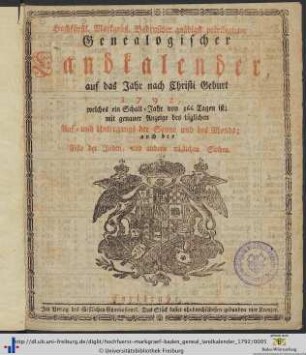 Hochfürstl.-markgräfl.-badenscher gnädigst privilegirter genealogischer Landkalender