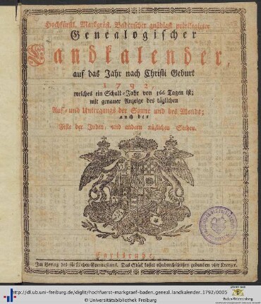 Hochfürstl.-markgräfl.-badenscher gnädigst privilegirter genealogischer Landkalender