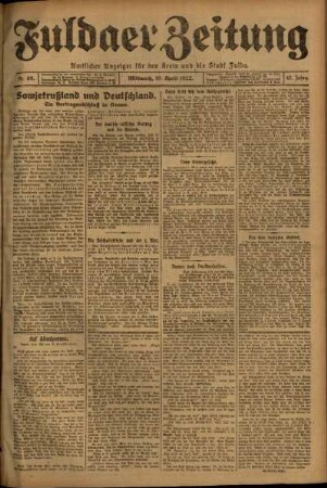 Ausgabe vom Mittwoch, den 19. April 1922.