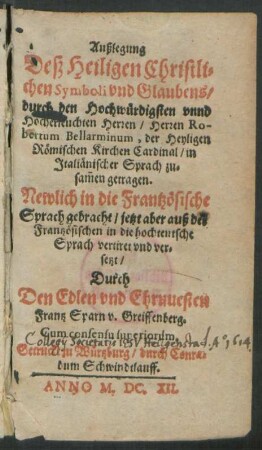 Außlegung Deß Heiligen Christlichen Symboli und Glaubens