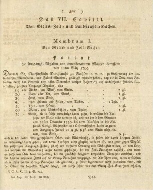 Das VII. Capitel. Von Gleits- Zoll- und Landstraßen-Sachen.