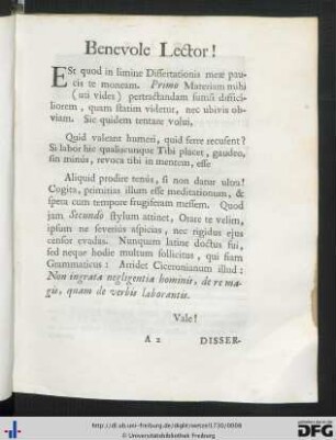 Benevole Lector!