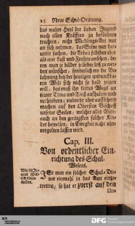 Cap. III. Von ordentlicher Einrichtung des Schul-Wesens.