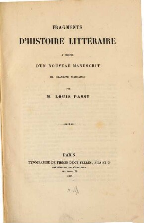 Fragments d'histoire littéraire à propos d'un nouveau manuscrit de chansons françaises
