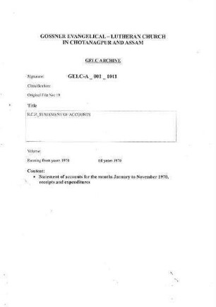 R.C.P. STATEMENT OF ACCOUNTS