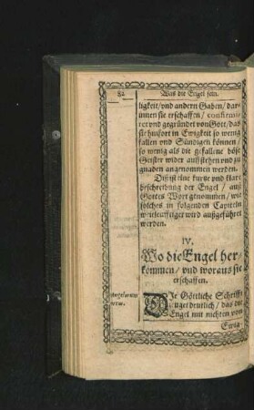 IV. Wo die Engel herkommen/ und woraus sie erschaffen.