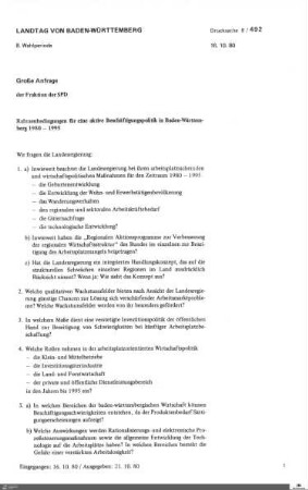 Anfrage der SPD zur Beschäftigungspolitik