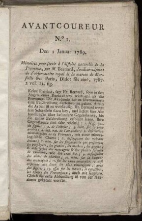No. I. Den 1. Januar 1789. - No. 5. Den 16. Januar 1789.