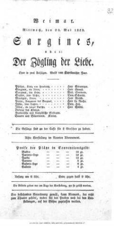 Sargines, oder: Der Zögling der Liebe