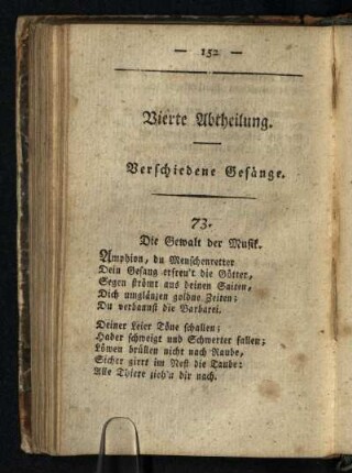 Vierte Abtheilung: Verschiedene Gesänge