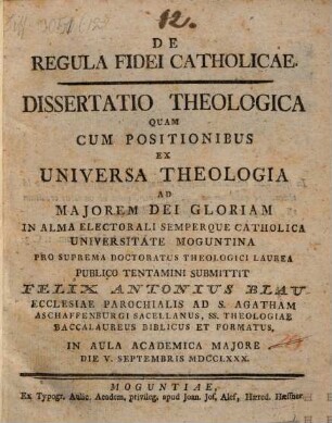 De regula fidei catholicae : dissertatio theologica
