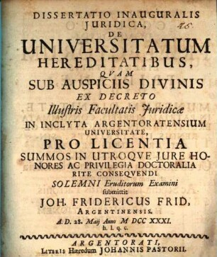 Dissertatio inauguralis juridica, de universitatum hereditatibus