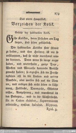Das vierte Hauptstück. Vorzeichen der Kolik