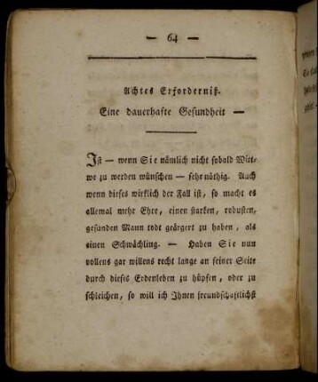 Achtes Erforderniß. Eine dauerhafte Gesundheit.