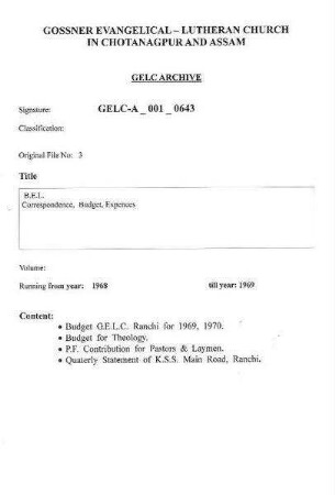 B.E.L. Correspondence