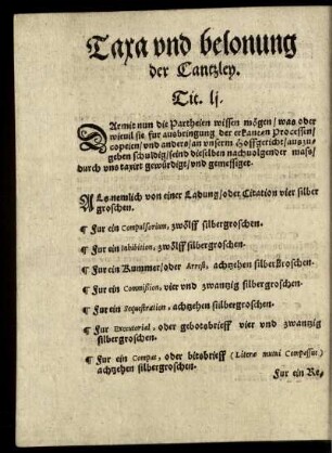 Taxa und belonung der Cantzley.