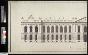 Aufriss des Hauptgebäudes von der Elbseite mit der großen Galerie und drei Salons