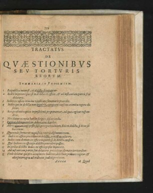 Tractatus De Quaestionibus Seu Torturis Reorum.