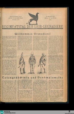 Karlsruher Tagblatt, Sonderbeilage. Regimentstag der Leib-Grenadiere