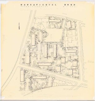Grünflächen Wohngebiet Hansaviertel-Nord, Berlin-Tiergarten: Lageplan mit Pflanzplan 1:500