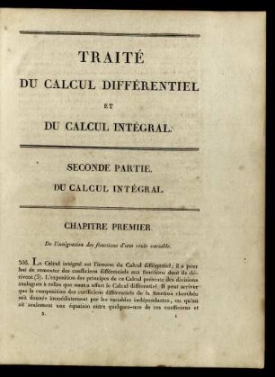 Chapitre Premier. De l'integration des fonctions d'une seule variable.