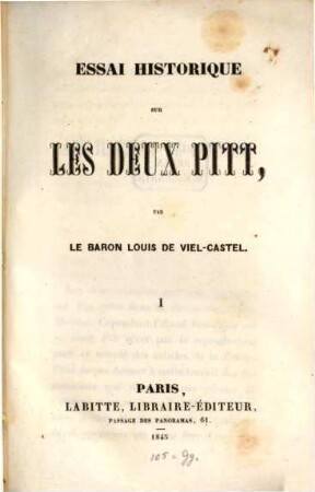 Essai historique sur les deux Pitt, 1