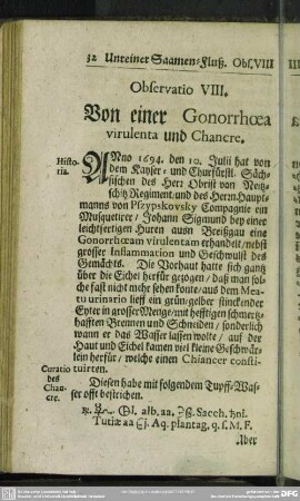 Observatio VIII. Von einer Gonorrhoea virulenta und Chancre