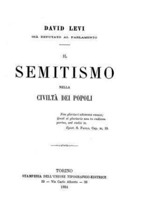 Il semitismo nella civiltà dei popoli / David Levi