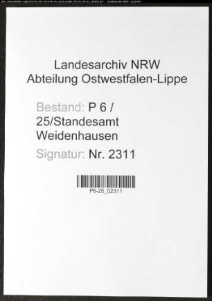 Sterberegister Standesamt Weidenhausen
