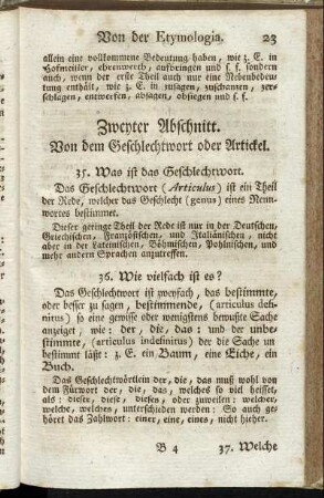 Zweyter Abschnitt. Von dem Geschlechtwort oder Artickel.
