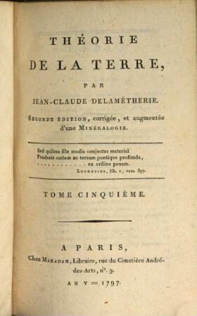 Théorie De La Terre, Tome Cinquième