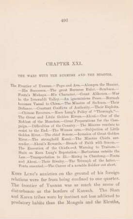 Chapter XXI. The wars with the Burmese and the Miaotze
