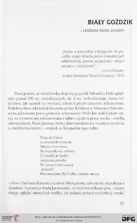 Biały goździk – legenda Marii Jaremy