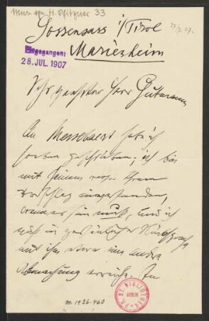 Brief an Emil Gutmann, 27.07.1907