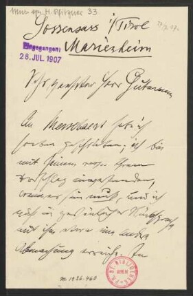 Brief an Emil Gutmann, 27.07.1907