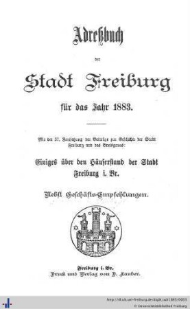 Adreßbuch der Stadt Freiburg : für das Jahr 1883