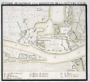 WHK 5 Französisch-Holländischer Krieg von 1672-1678: Plan des Angriffs auf Maastricht von der Schanze La Mottry aus, 1676