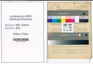 Entnazifizierung Franz Ahlers , geb. 02.10.1903 (Polizist)