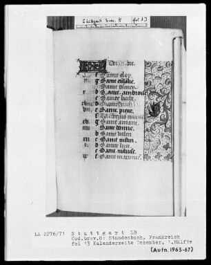Lateinisch-französisches Stundenbuch — ---, Folio 2 recto - 13 versoKL-Ligatur und Teilbordüre, Folio 13 recto