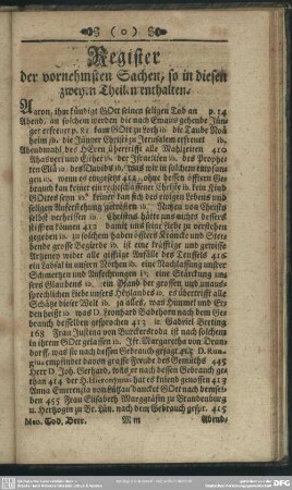 Register der vornehmsten Sachen, so in diesen zweyen Theilen enthalten