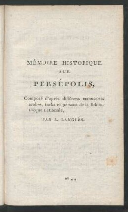 Mémoire Historique Sur Persepolis