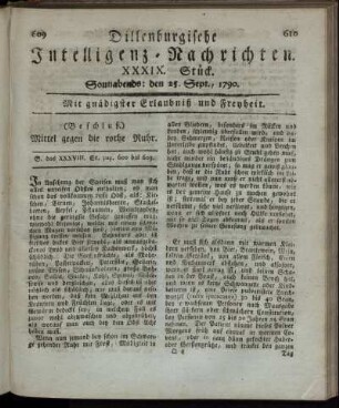 XXXIX. Stück. Sonnabends: den 25. Sept., 1790.