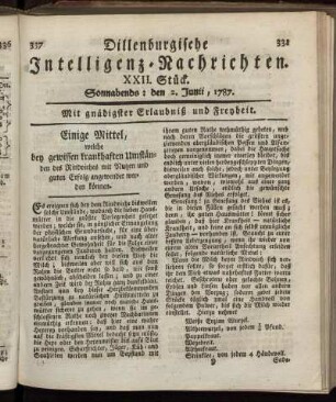 XXII. Stück. Sonnabends: den 2. Junii, 1787.