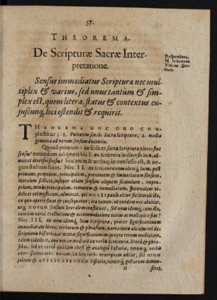 Theorema. De Scripturae Sacrae Interpretatione.