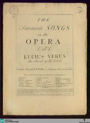 The Favourite Songs in the Opera Call'd Lucius Verus